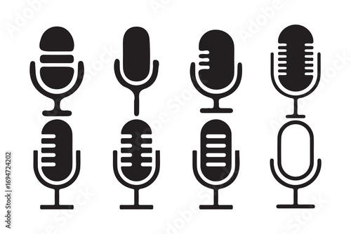 Set of Microphone Icons for Audio, Podcast, and Recording Concepts. Vector illustration eps 10