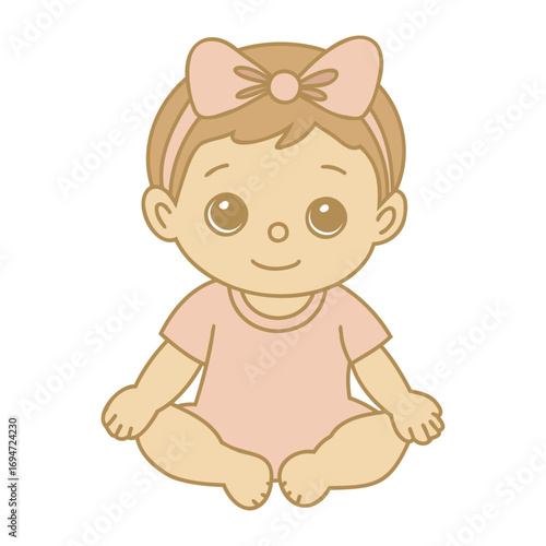 little baby girl sitting, vector illustration