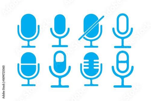 Set of Microphone Icons for Audio, Podcast, and Recording Concepts. Vector illustration eps 10