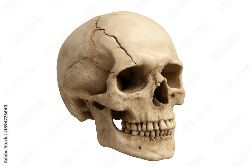 Fototapeta premium Human skull showing teeth with transparent background