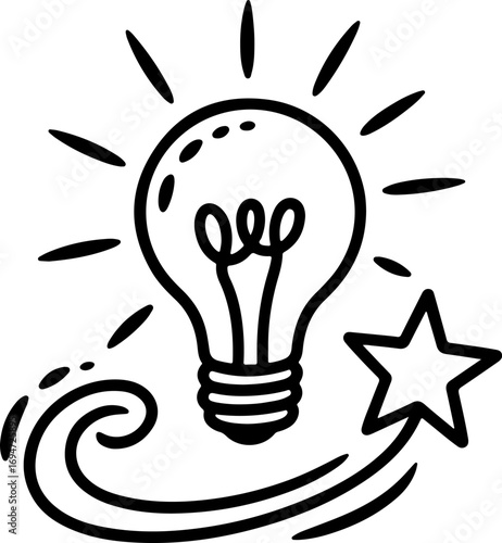 Creative Idea Generation A Doodle Illustrating a Light Bulb and Star with Swirls
