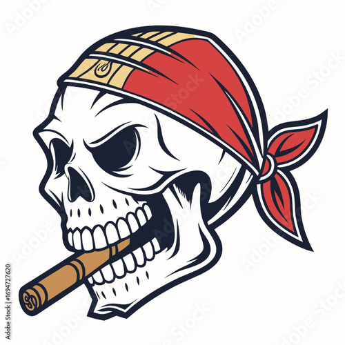 Vector art of skull smoking a cigar wearing a bandana
