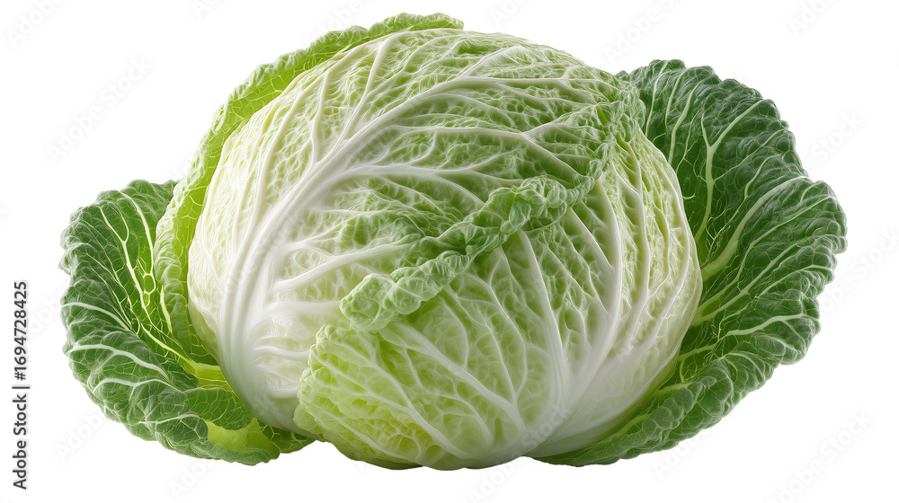 Obraz premium Close-up of a fresh green cabbage on transparent background