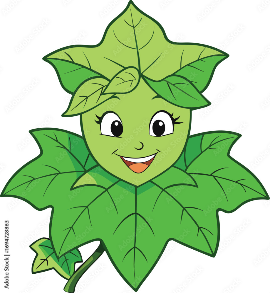 Obraz premium Vector green leaf cartoon character