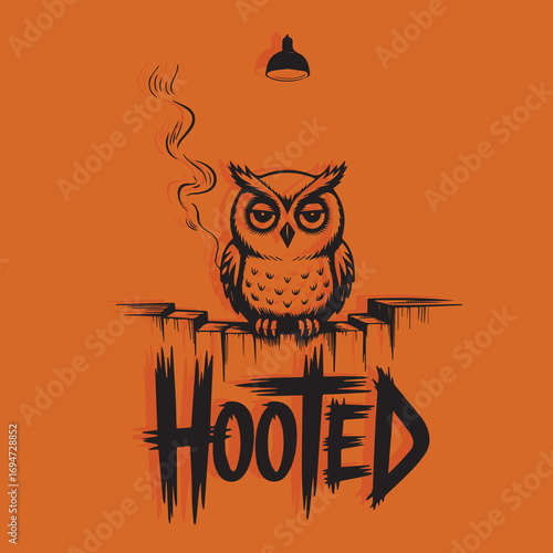 Whimsical owl illustration with "hooted" text for a creative and fun design vector