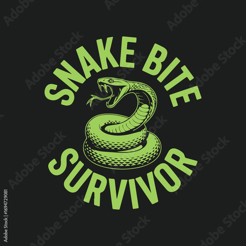 Intimidating neon green snake bite survivor emblem design featuring a fierce serpent vector
