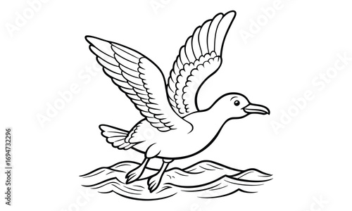 Seagull Kids t shirt design silhouette and vector line art, Detailed High-Quality Line Art, Suitable for Adult Coloring Books, Stress Relief, Relaxation, and Printable Art Therapy Projects.