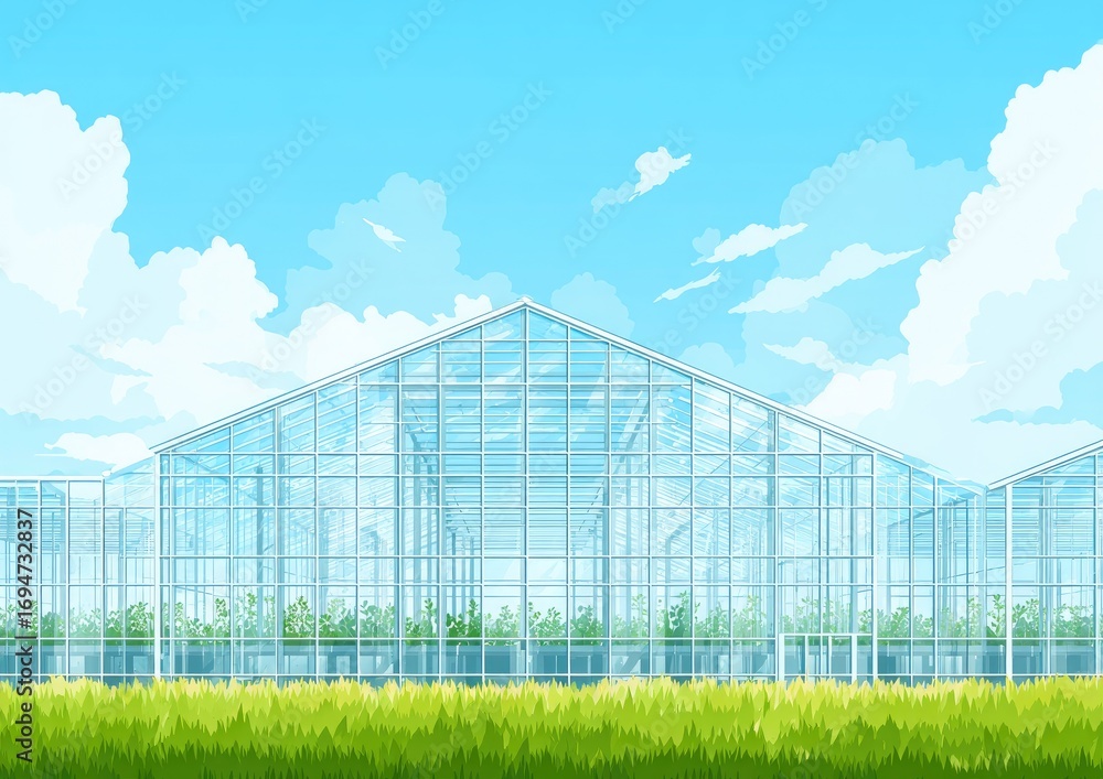 Obraz premium Greenhouse under a summer sky