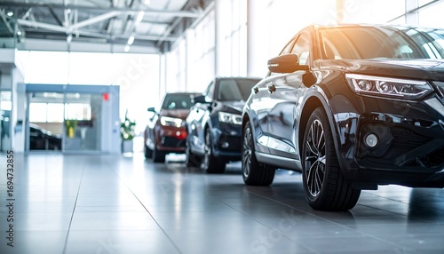 New cars in showroom, waiting for customers to take them home and on the road