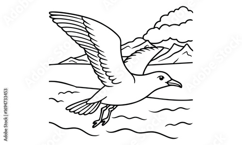 Seagull Kids t shirt design silhouette and vector line art, Detailed High-Quality Line Art, Suitable for Adult Coloring Books, Stress Relief, Relaxation, and Printable Art Therapy Projects.