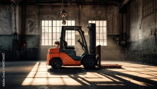 Industrial forklift in a sunlit warehouse (2)