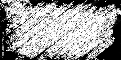 Abstract vintage wallpaper featuring a black and white aged and dirty grunge texture on a cracked wooden surface