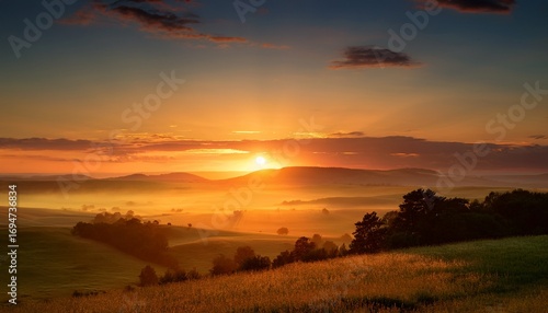 Wallpaper Mural a serene sunrise over a scenic landscape the sky is illuminated with warm hues casting a beautiful glow on the surrounding area Torontodigital.ca