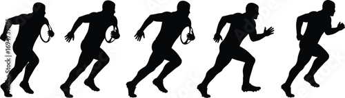 Runner Silhouettes in Sequential Sprinting Poses on White Background for Sports, Fitness, Animation, and Design Content