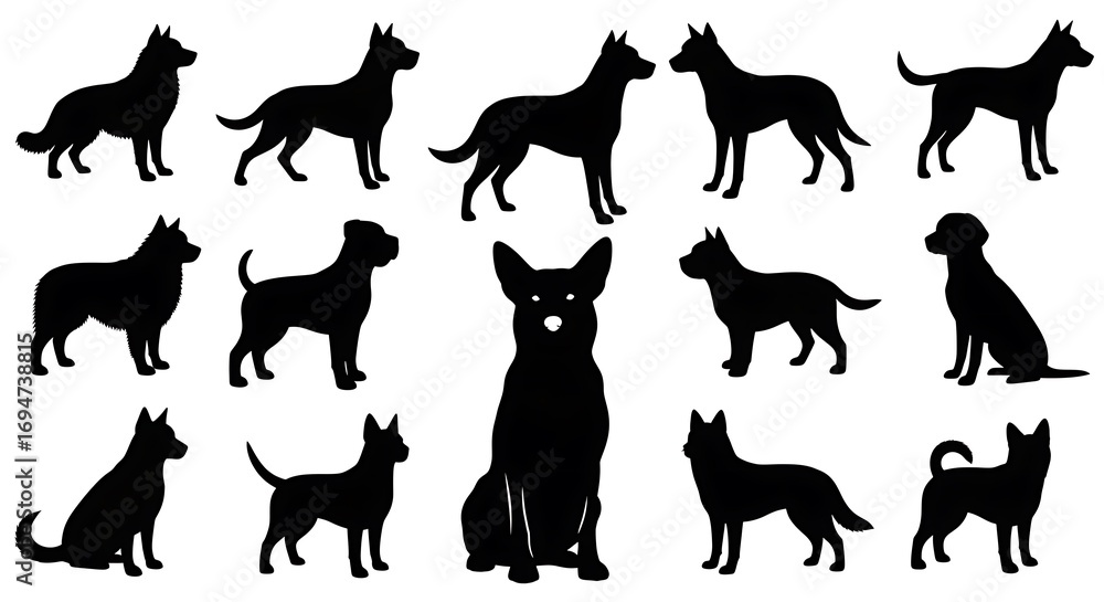 Fototapeta premium Dog Breed Silhouettes Collection.
