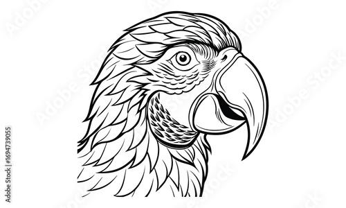 Macaw Kids t shirt design silhouette and vector line art, Detailed High-Quality Line Art, Suitable for Adult Coloring Books, Stress Relief, Relaxation, and Printable Art Therapy Projects.