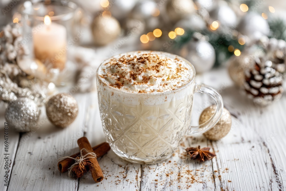 Fototapeta premium Festive Eggnog in a Glass Mug
