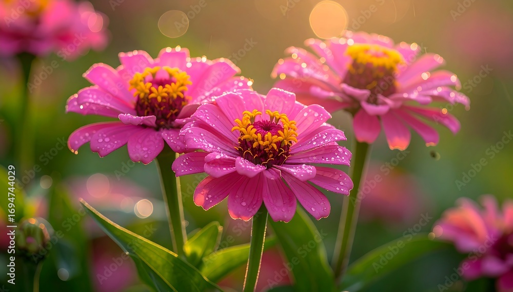 Obraz premium Pink Zinnia flowers in sunlight