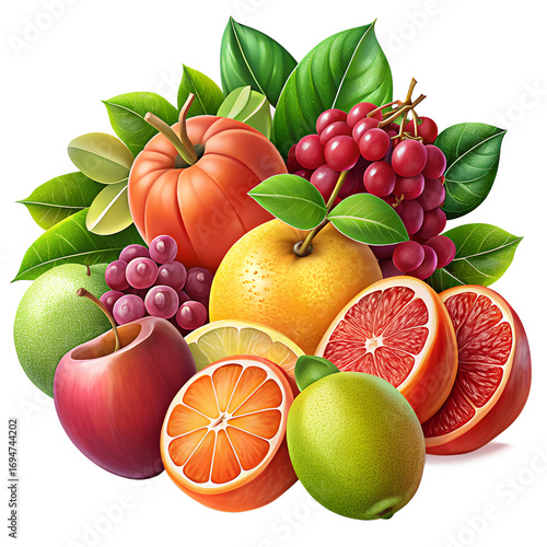 Assortment of Fresh Fruits and Green Leaves healthy eating