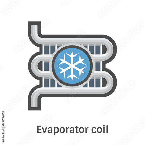 Evaporator coil or cooling coil vector icon. Part of indoor unit in HVAC systems for cooling air in rooms. Element in air conditioning split system for maintaining comfortable indoor environments.