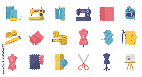 Sewing tools and mannequins in modern flat design for tailoring and fashion