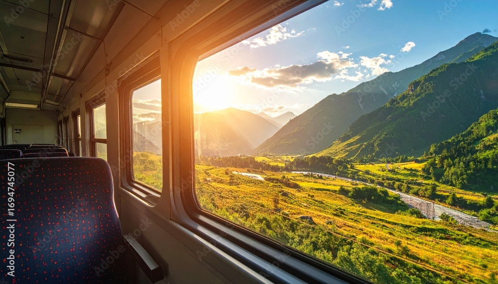 Fototapeta premium View of a valley through a window of a train, travel concept