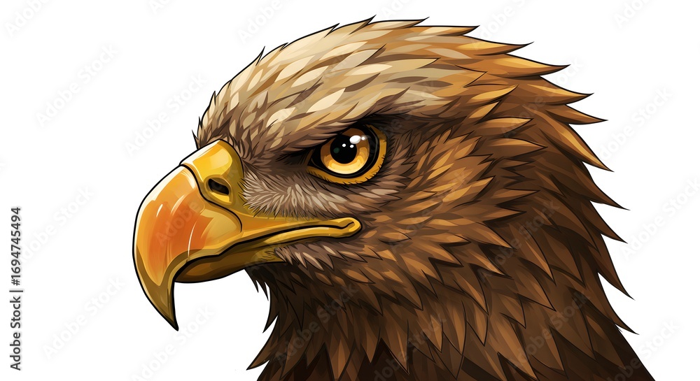 Obraz premium A striking design of a bald eagle head, with a sharp beak and intense eyes, ideal for shirt printing and graphic arts with a white isolated background. 