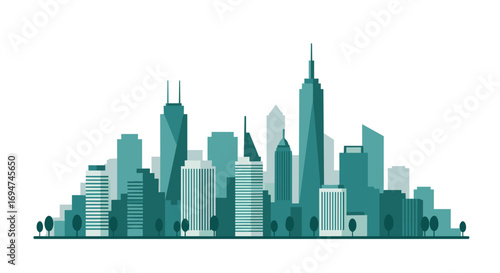 Modern urban cityscape skyline with high rise buildings in minimalist style