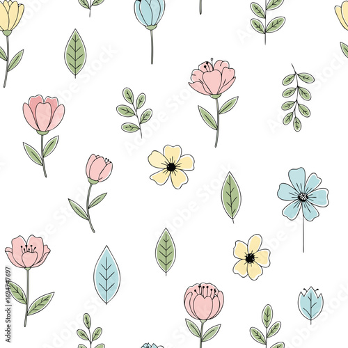 Delicate Hand-Drawn Floral Seamless Pattern