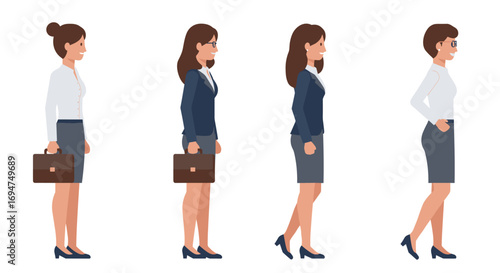 Professional woman evolution in business attire over time