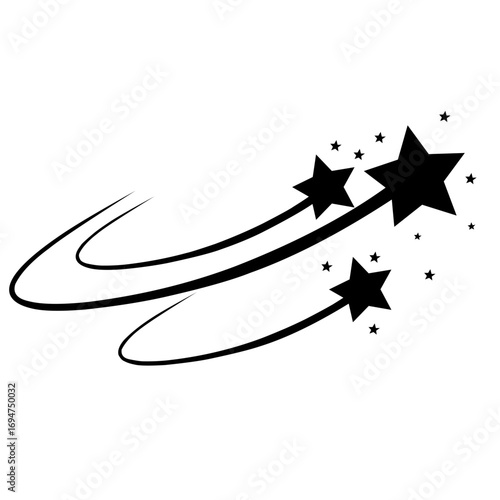 Star Silhouette of the falling of Comets, Meteorites, Asteroids, the sparks of fireworks. Vector design elements isolated on white background
