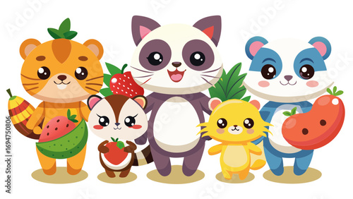 vector graphics, bushes, animals, fruits, berries, flowers, beavers, cats, squirrels, bugs, raccoons, chanterelles, frogs, birds, worms, clouds, banner, advertising, juices, children's, cartoon, natur