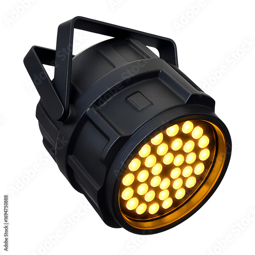 Black led par can stage lighting fixture with yellow lights isolated on transparent background