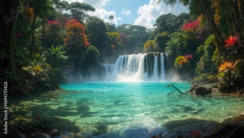 Tropical waterfall scene