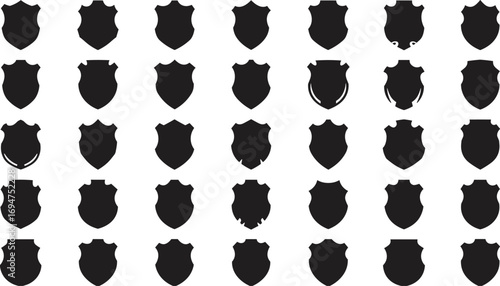 Set of Black Shield Silhouettes in Different Designs, Protection Emblem Icons for Security and Law Enforcement Vector Illustration