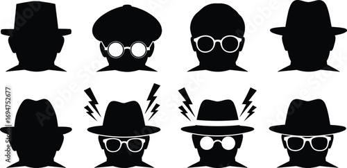 Silhouetted Heads with Hats and Glasses A Mysterious Collection