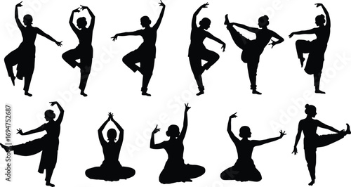 Set of Black Silhouettes of Female Dancers in Different Ballet Poses, Artistic Movement Vector Illustration on White Background