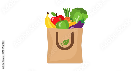 Healthy Grocery Shopping Bag Filled with Fresh Fruits and Vegetables - A Vibrant Assortment of Nutritious Produce for a Wholesome Diet