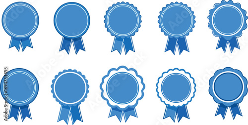 Set of Blue Ribbon Rosettes Award Seals for Recognition and Achievement