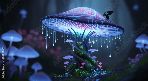 Enchanted Glowing Mushroom Forest Fantasy Art