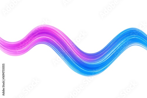 Abstract wavy line of vibrant pink and blue paint with glitter and sparkle on white background