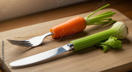 Carrot and Celery on a Fork and Knife A Creative Food Photography