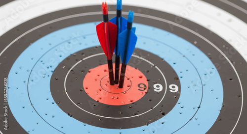 Arrow hitting the bullseye of a target, symbolizing success, precision, and achievement in a sporting context