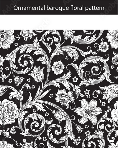 Real estate Ornamental baroque floral pattern design flower on white background