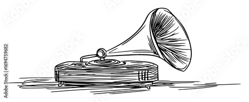 vintage gramophone record player black and white vector illustration