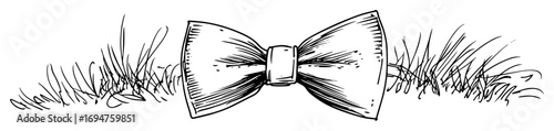 hand drawn bow tie lying in the grass sketch banner illustration