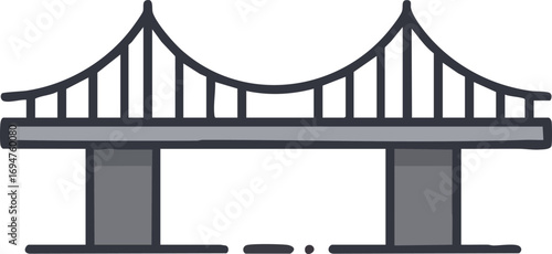Simple overhead bridge spans a gap in the land icon or logo