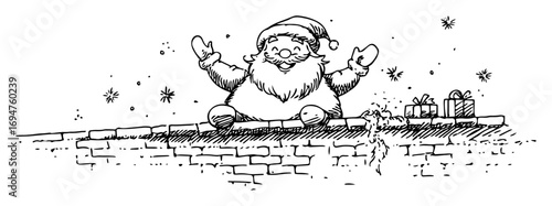 hand drawn santa claus with gifts on rooftop