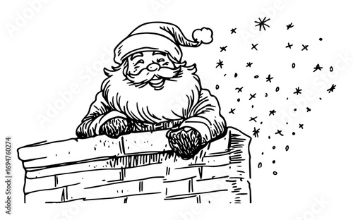 hand drawn santa claus climbing into chimney