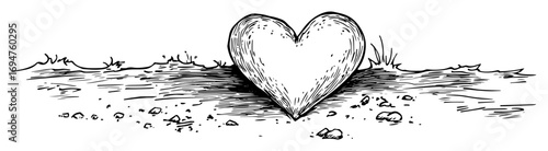 hand drawn stone heart lying on the ground love symbol sketch